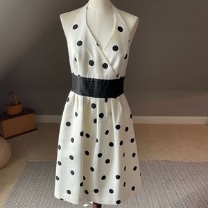Black and white polka dot halter dress